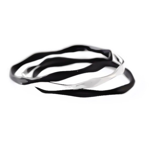 (2-15) Set of 3 925 Sterling Silver Faceted Band Rings Oxidized Black & Polished - Picture 2 of 9